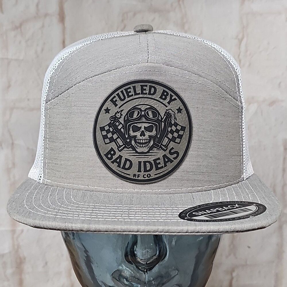 FUEL By BAD IDEAS Leather Patch Gray/White Trucker Snapback Hat 7 Panels Cap Hat